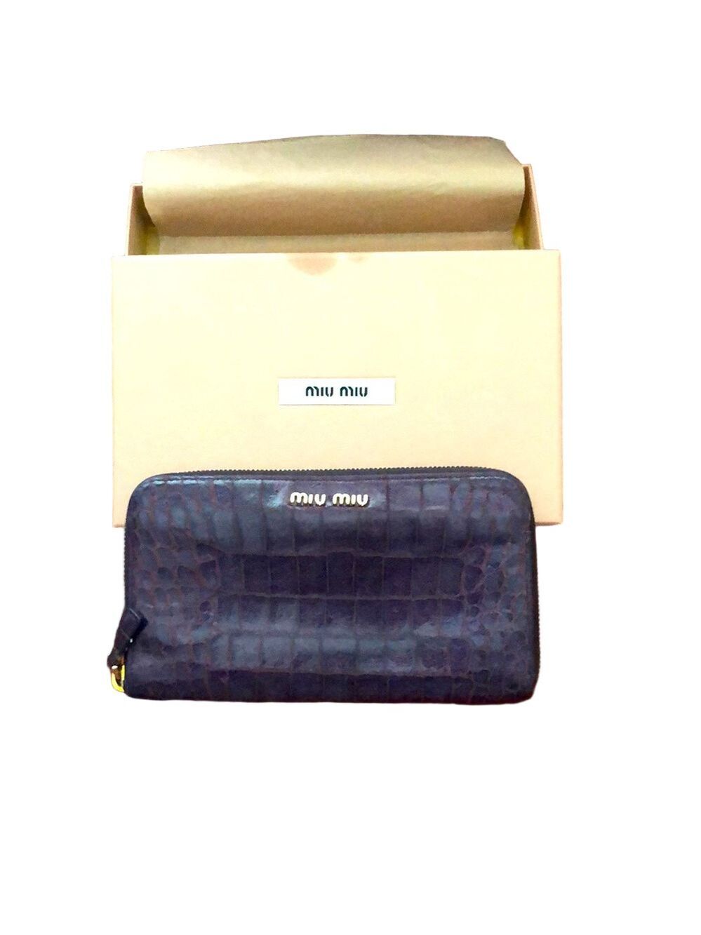 Miu crocodile Wallet With Box Purple round zipper